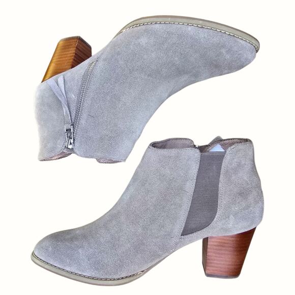 Vionic Size 10 Ankle Boots Suede Leather Heeled Bootie Taupe Sterling Side Zip - Picture 13 of 13